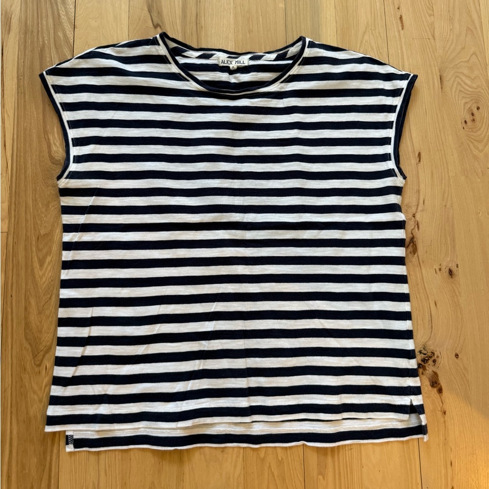 Alex Mill Women's Cotton Striped Navy/White Sleeveless Top Size M